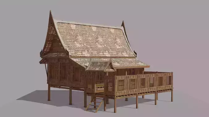 Central Thai traditional house-01 Low-poly 3D model