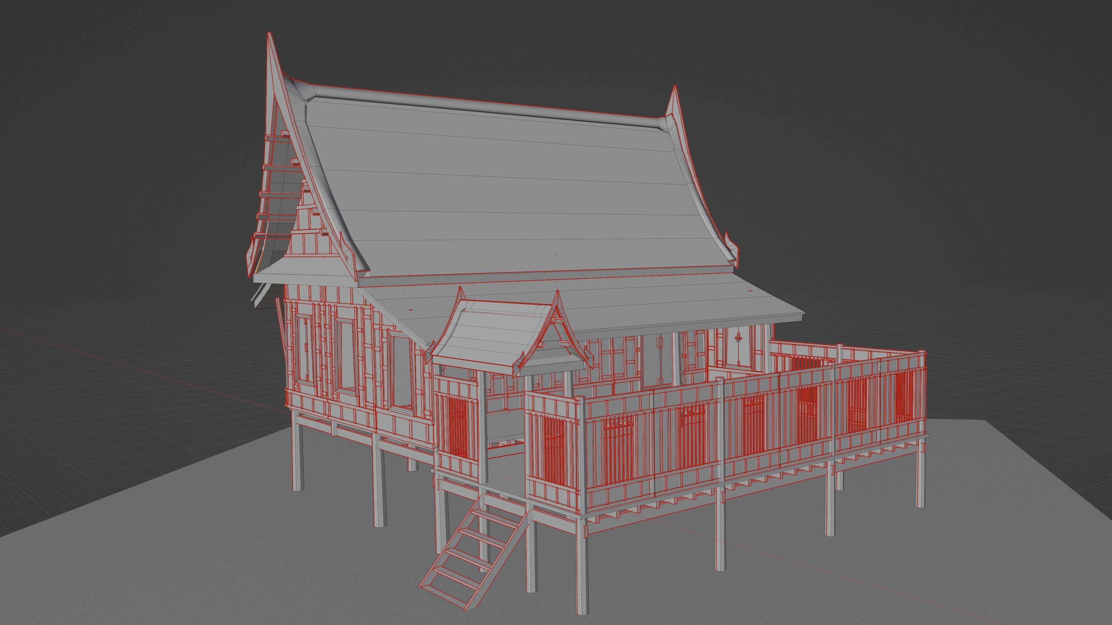 Central Thai traditional house-01 Low-poly 3D model_8