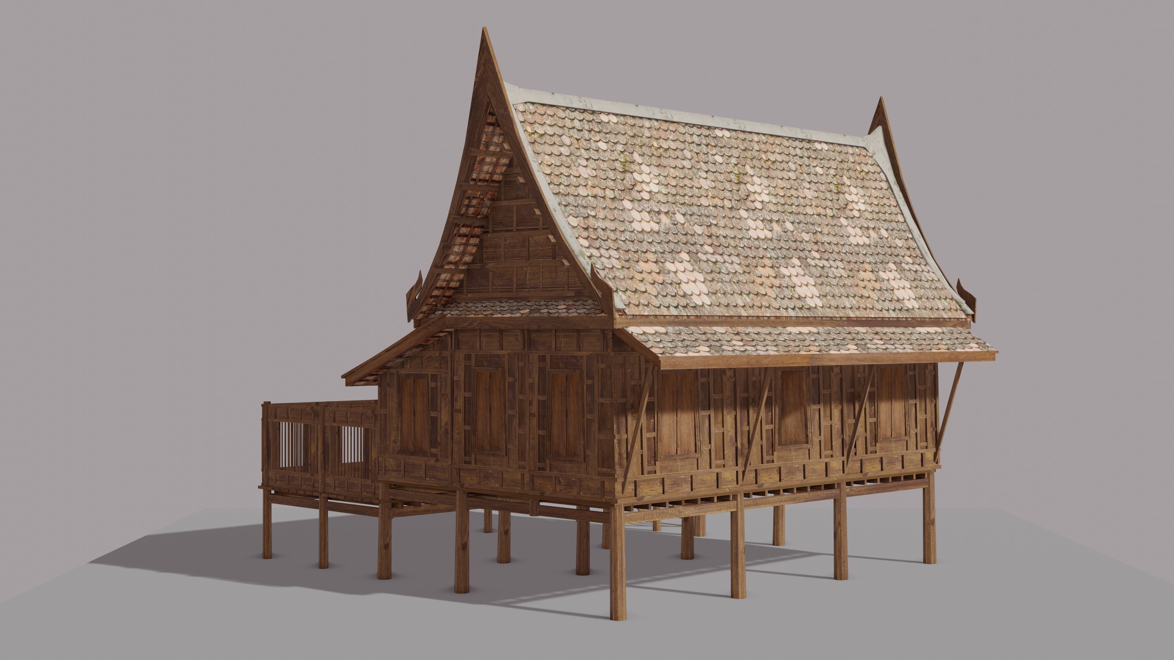 Central Thai traditional house-01 Low-poly 3D model_14