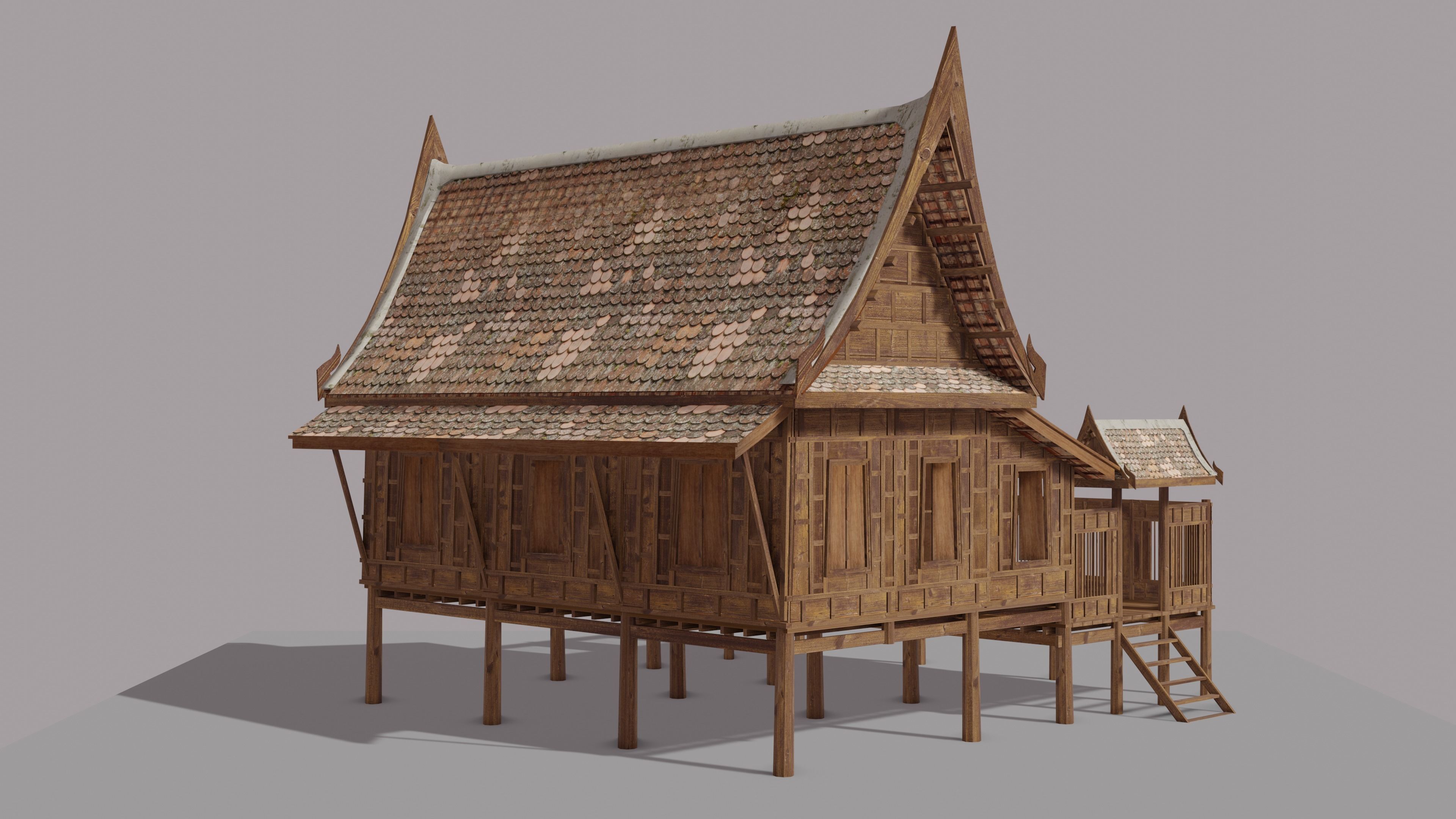 Central Thai traditional house-01 Low-poly 3D model_12