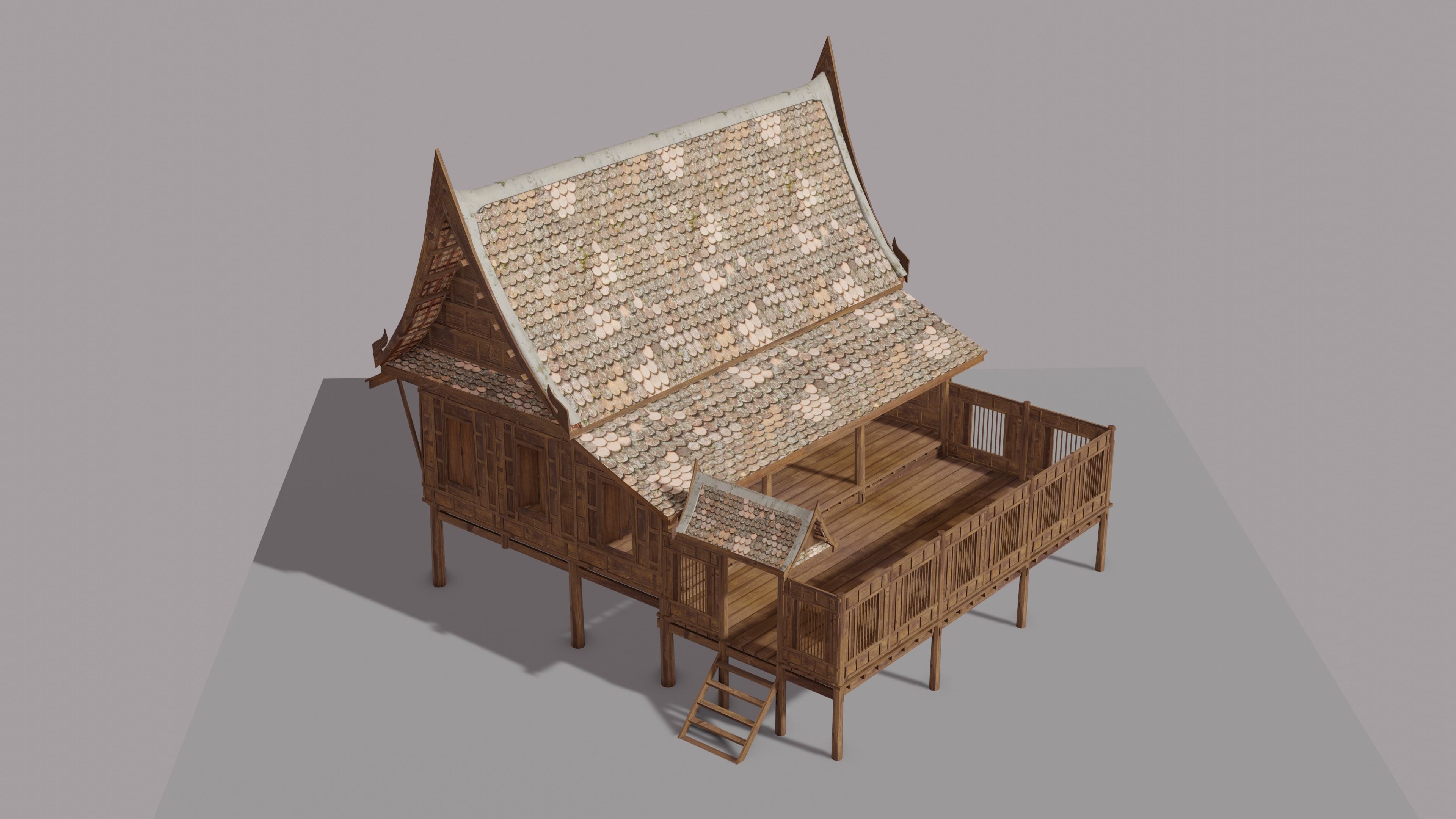 Central Thai traditional house-01 Low-poly 3D model_1