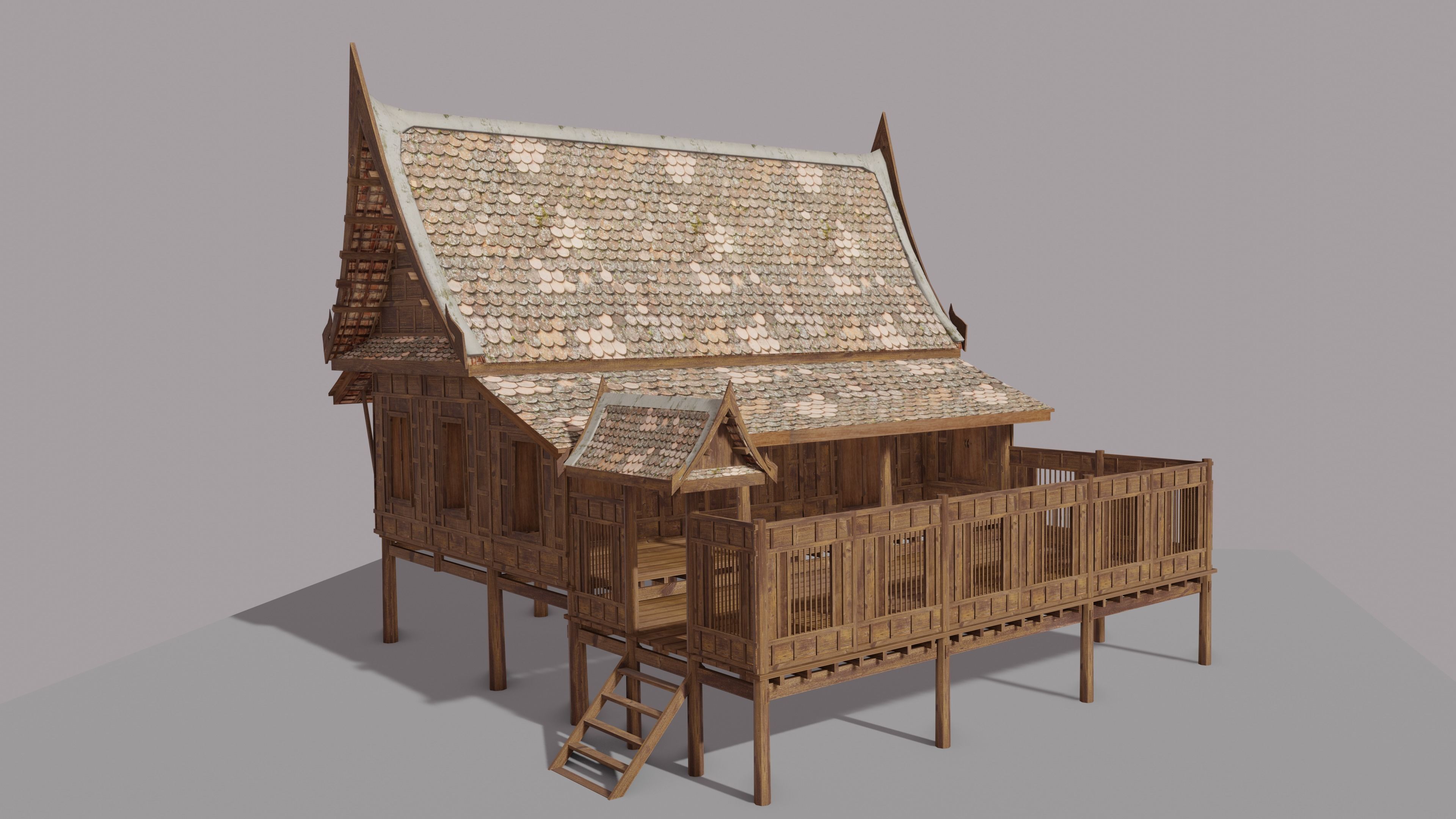 Central Thai traditional house-01 Low-poly 3D model_2