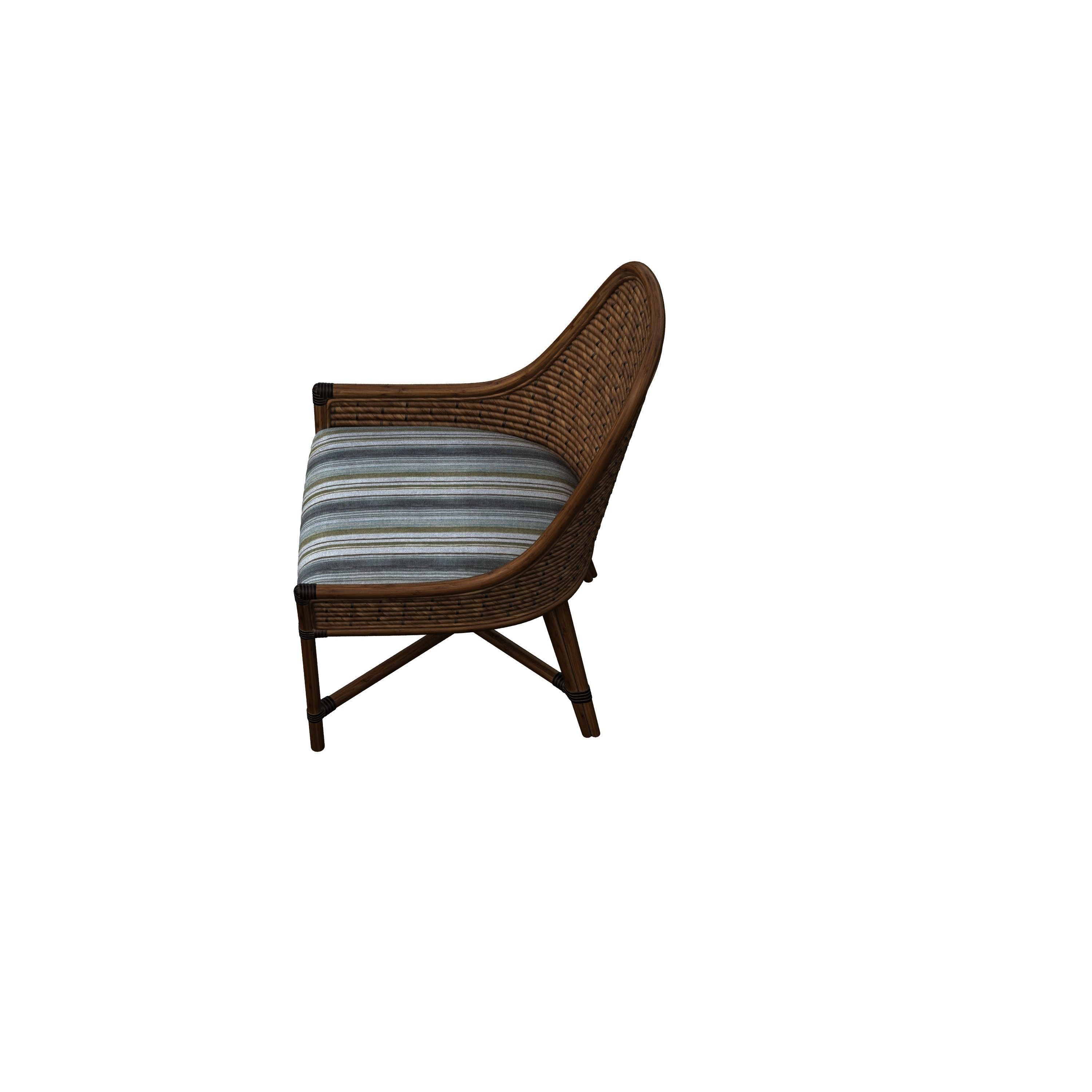 Armchair wicker chair with striped cushion 3D model_5