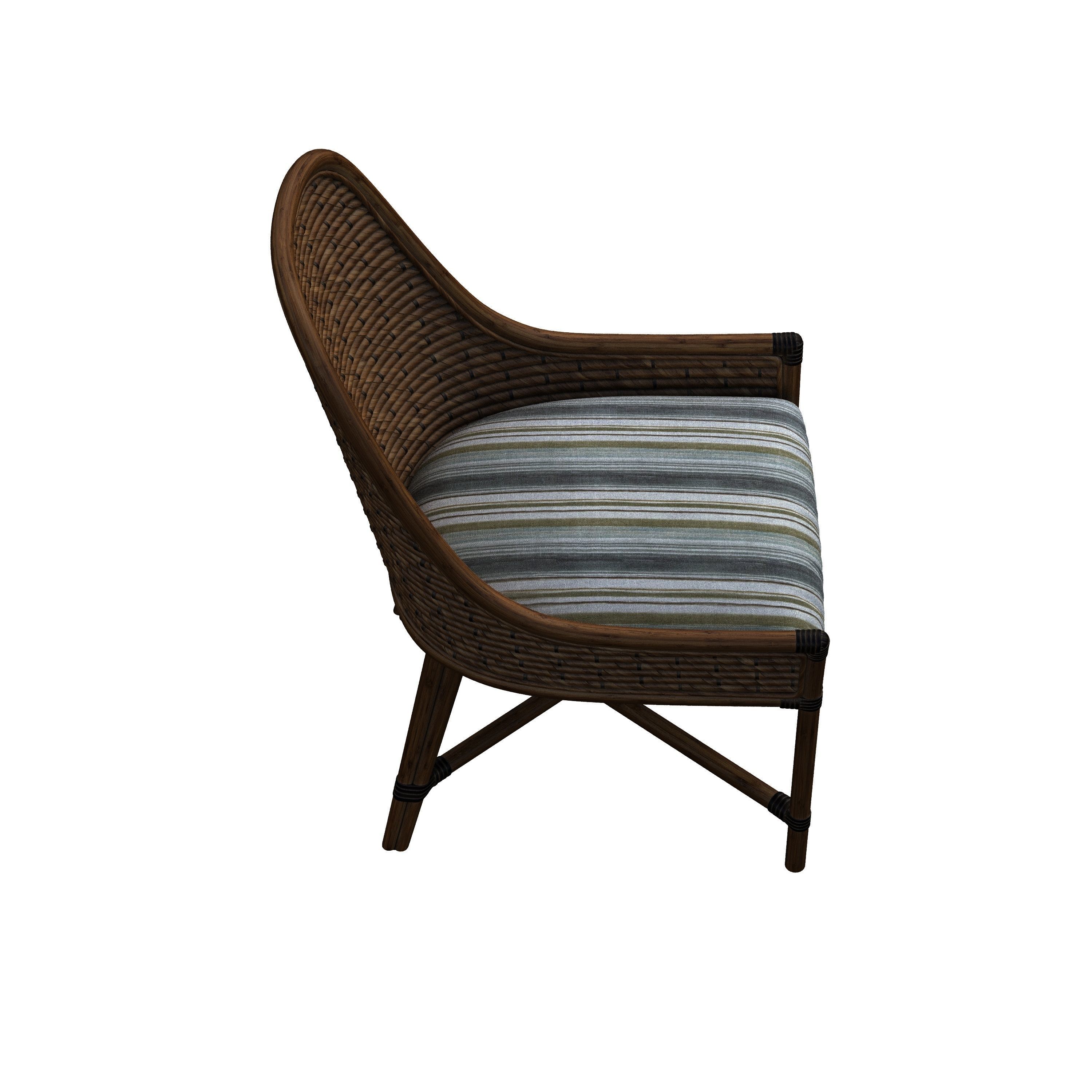 Armchair wicker chair with striped cushion 3D model_4