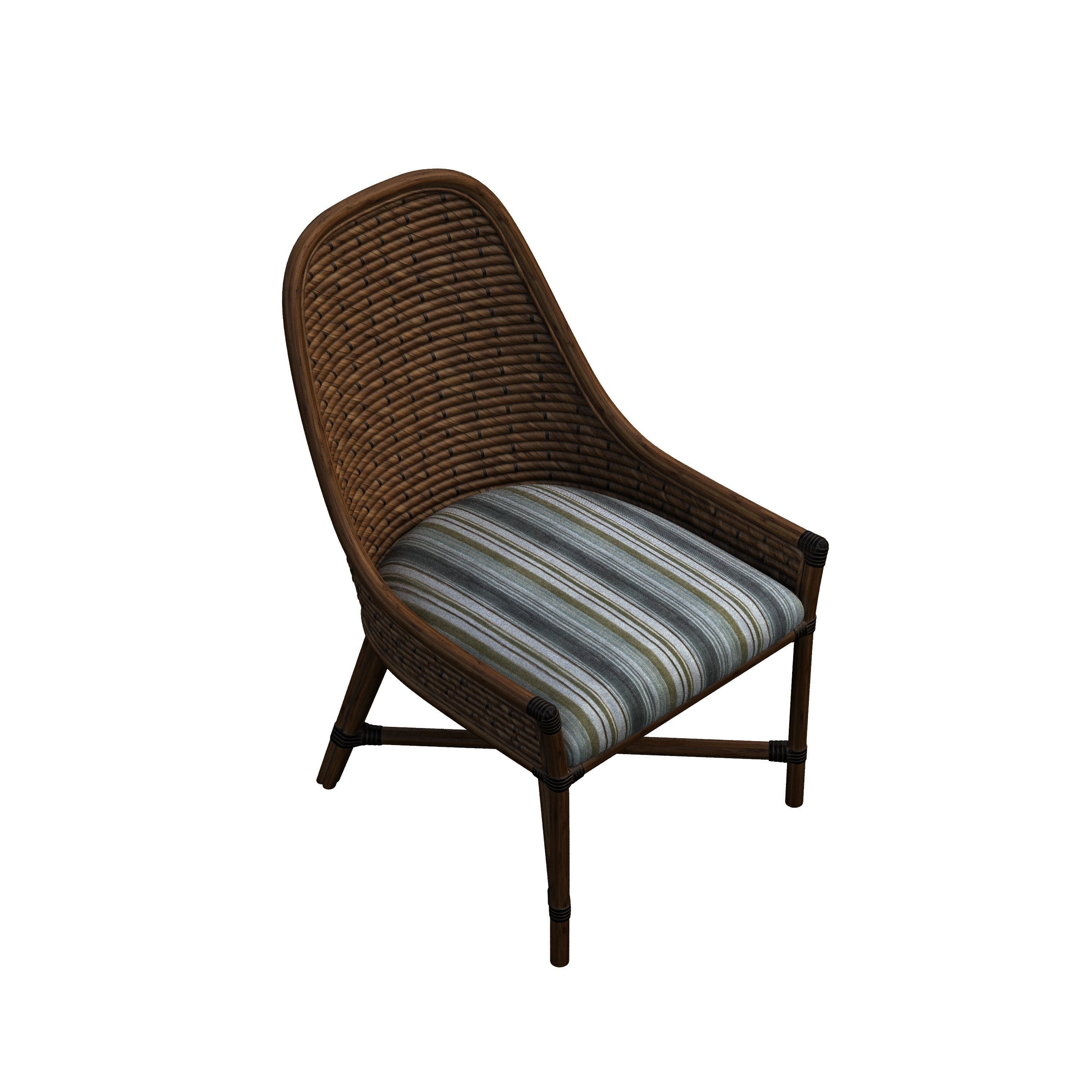 Armchair wicker chair with striped cushion 3D model_2