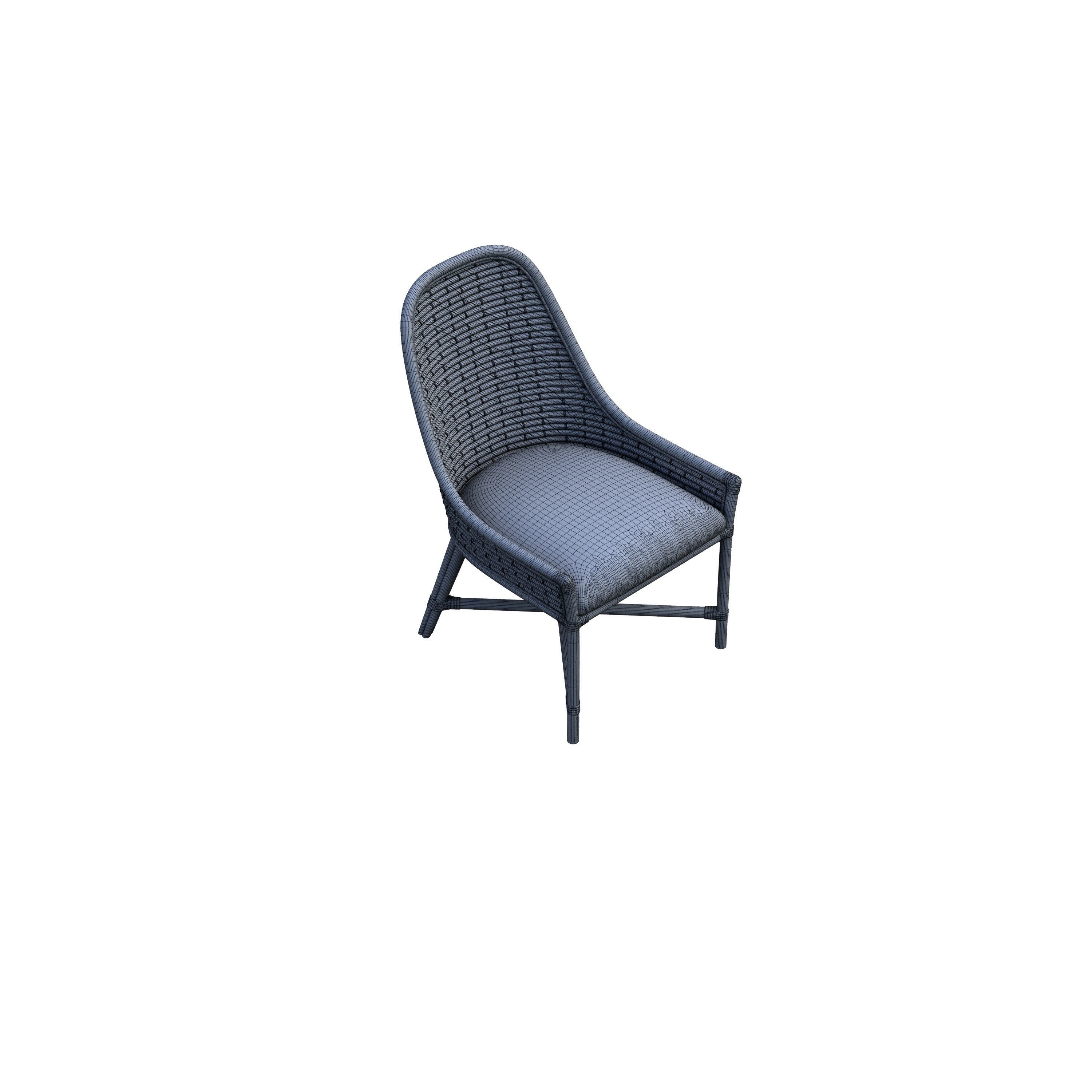 Armchair wicker chair with striped cushion 3D model_1