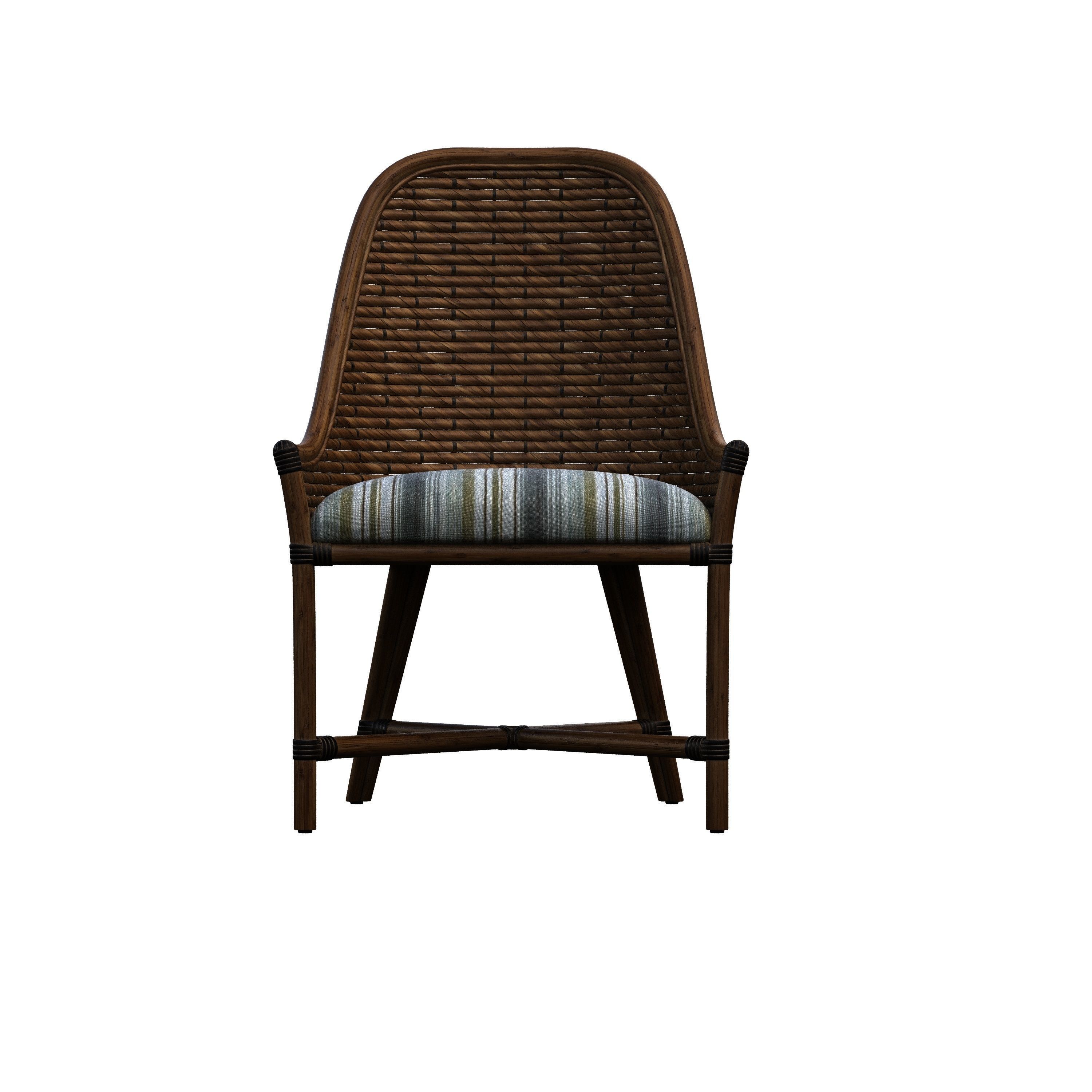Armchair wicker chair with striped cushion 3D model_6