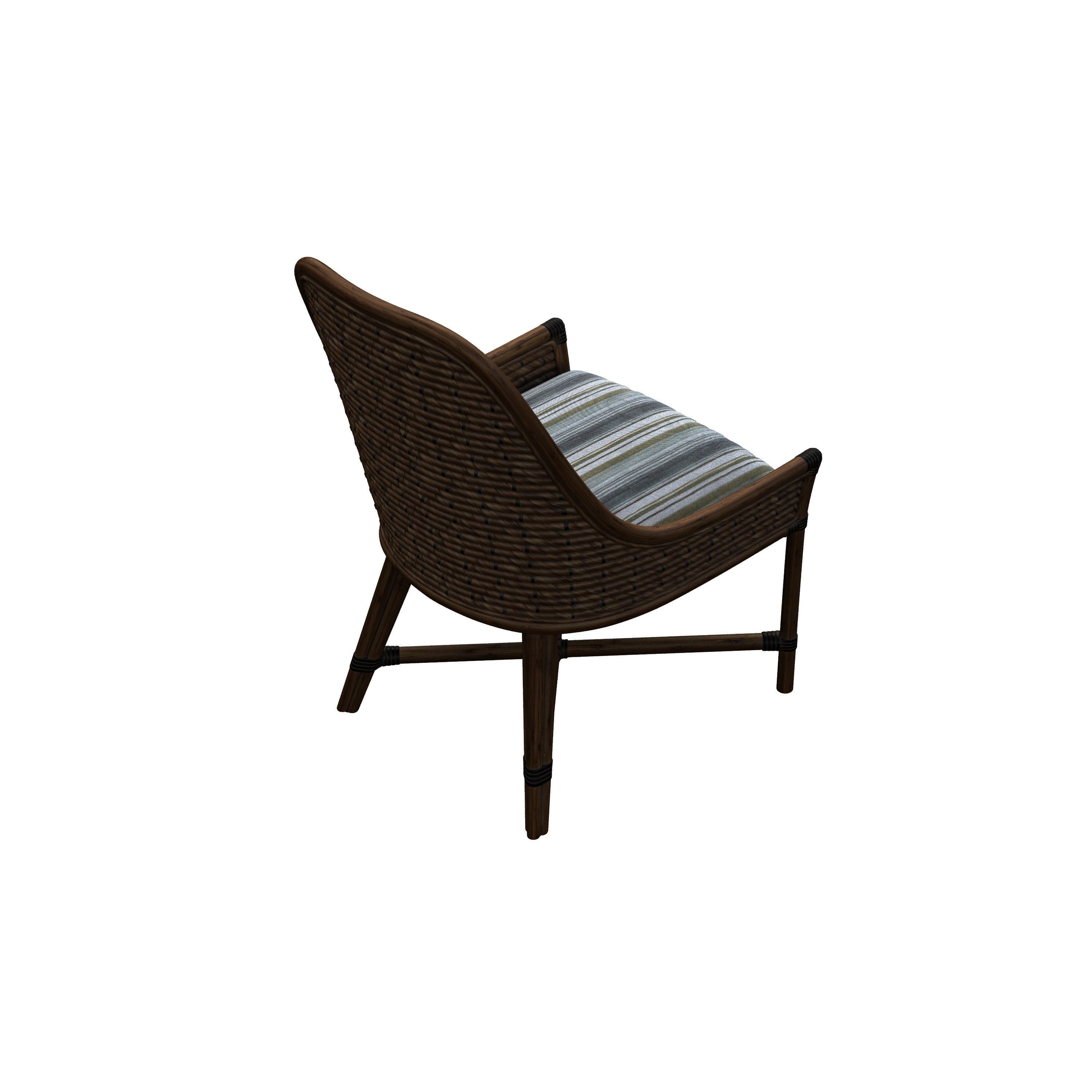 Armchair wicker chair with striped cushion 3D model_3