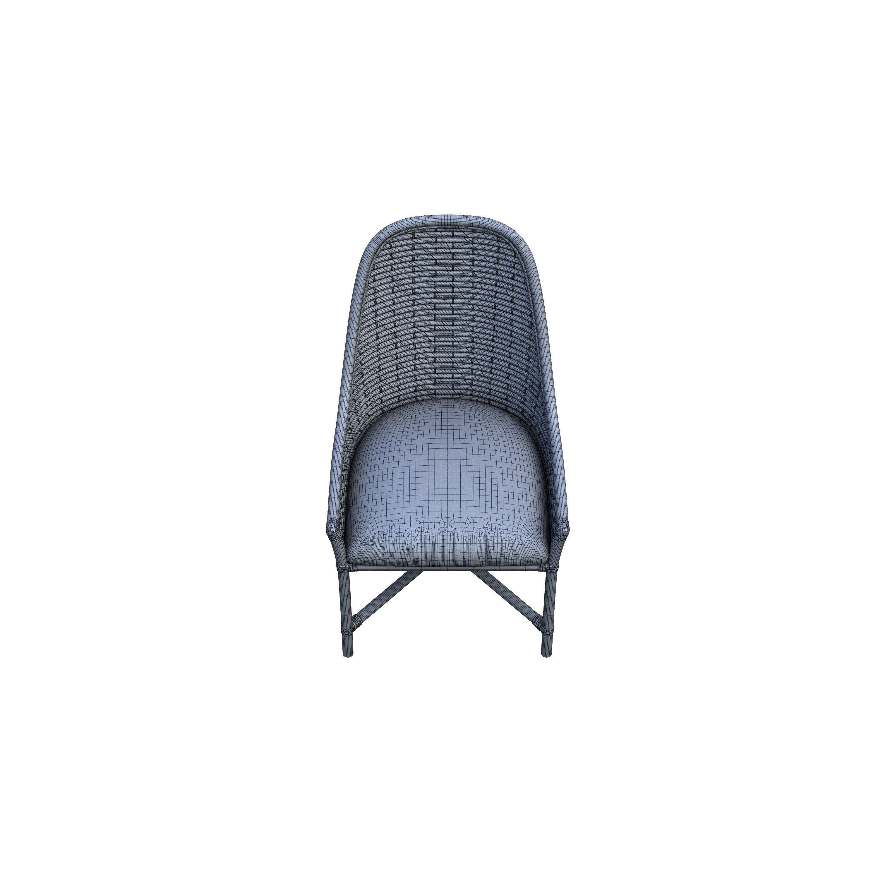 Armchair wicker chair with striped cushion 3D model_9