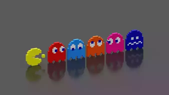 Pacman group of colorful pac man figurines