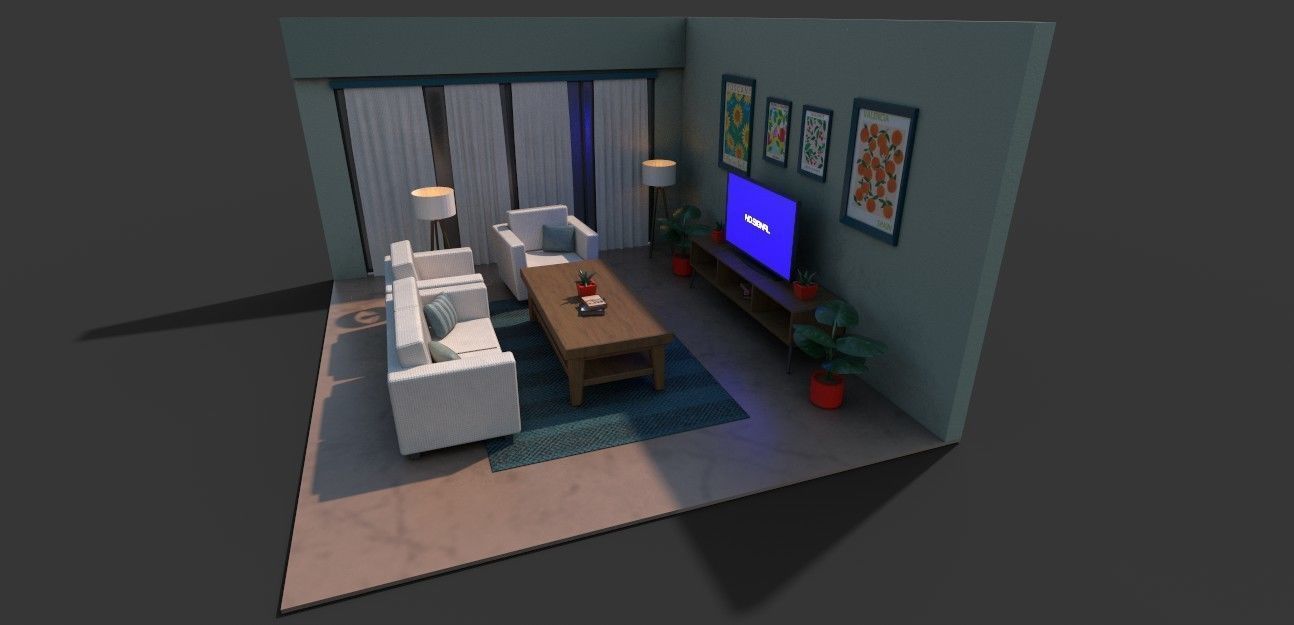 Living room 3d model Low-poly 3D model_5