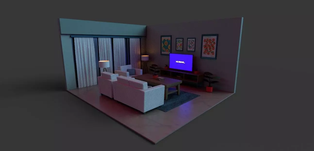 Living room 3d model Low-poly 3D model_0