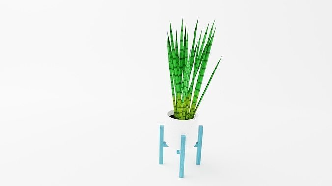 Terrace set bamboo plant in pot 3D model 7