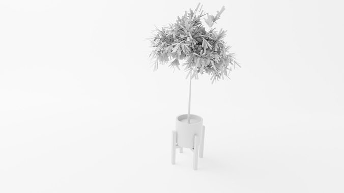 Terrace set bamboo plant in pot 3D model 6