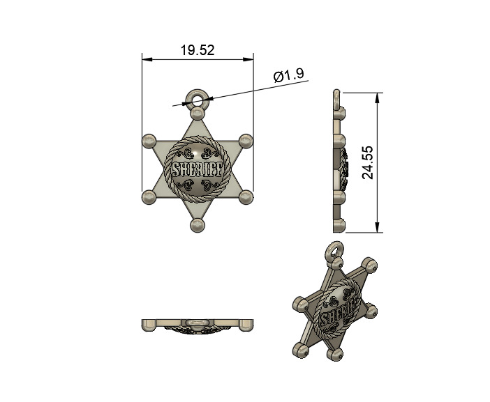 Pendant Sheriff 3D print model_3