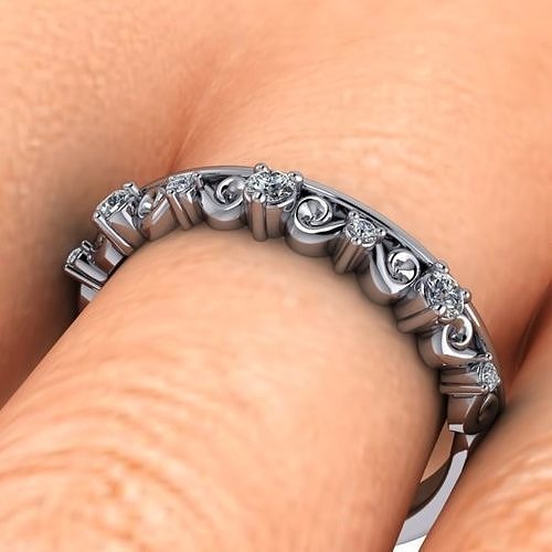 Glamorous designer band with detail on side Ring 3D print model