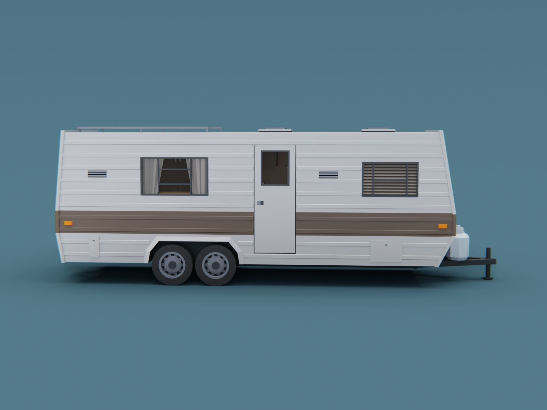 Big Camper Trailer Classic Stylized Low-poly 3D model_2