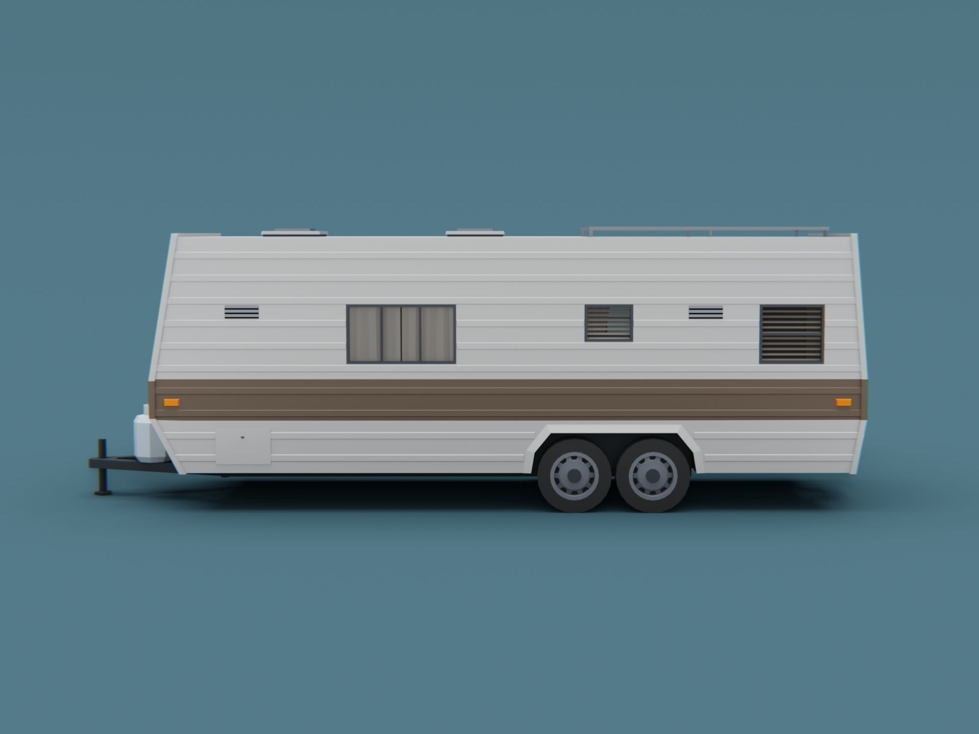 Big Camper Trailer Classic Stylized Low-poly 3D model_3