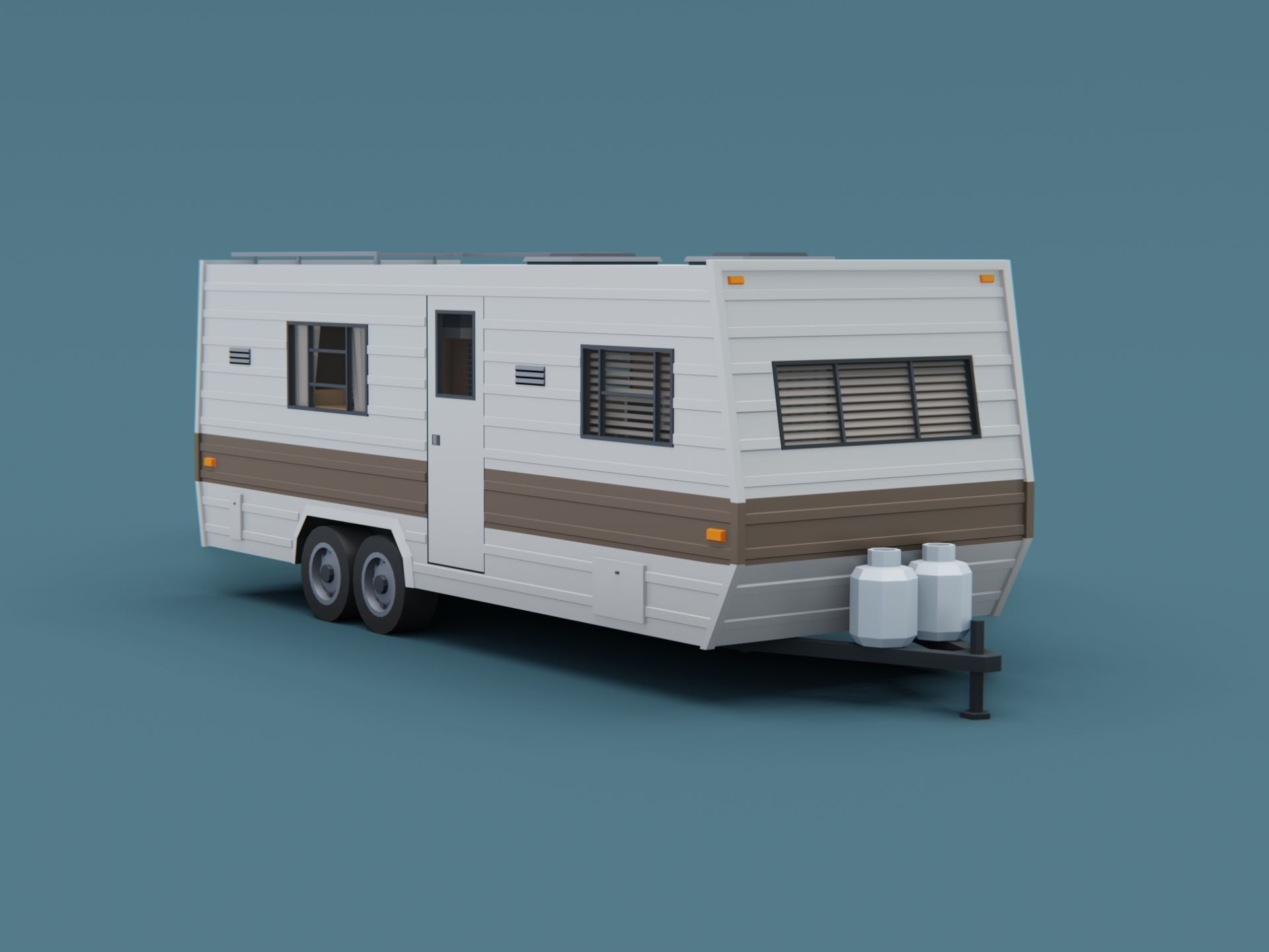 Big Camper Trailer Classic Stylized Low-poly 3D model_6
