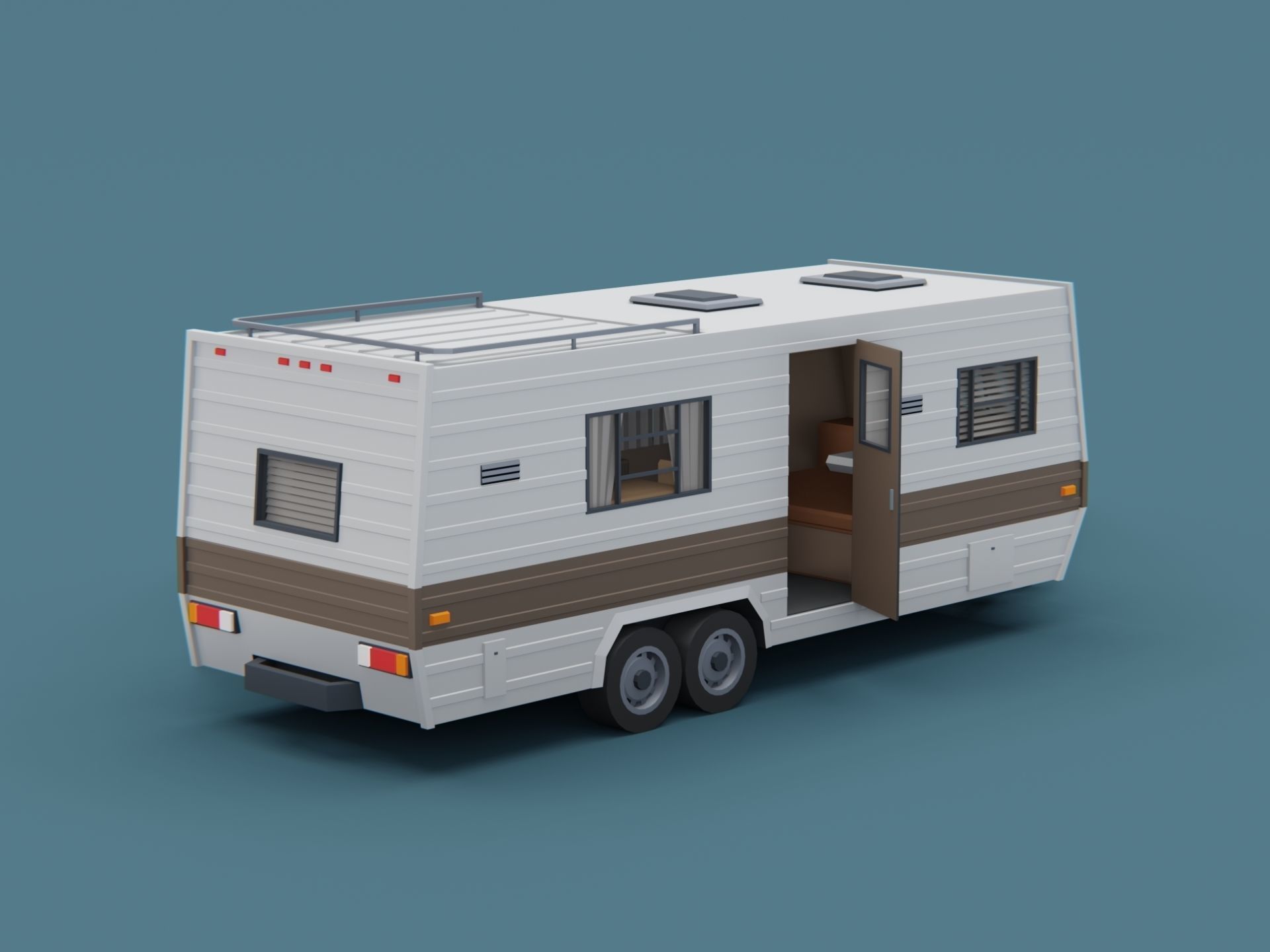 Big Camper Trailer Classic Stylized Low-poly 3D model_5