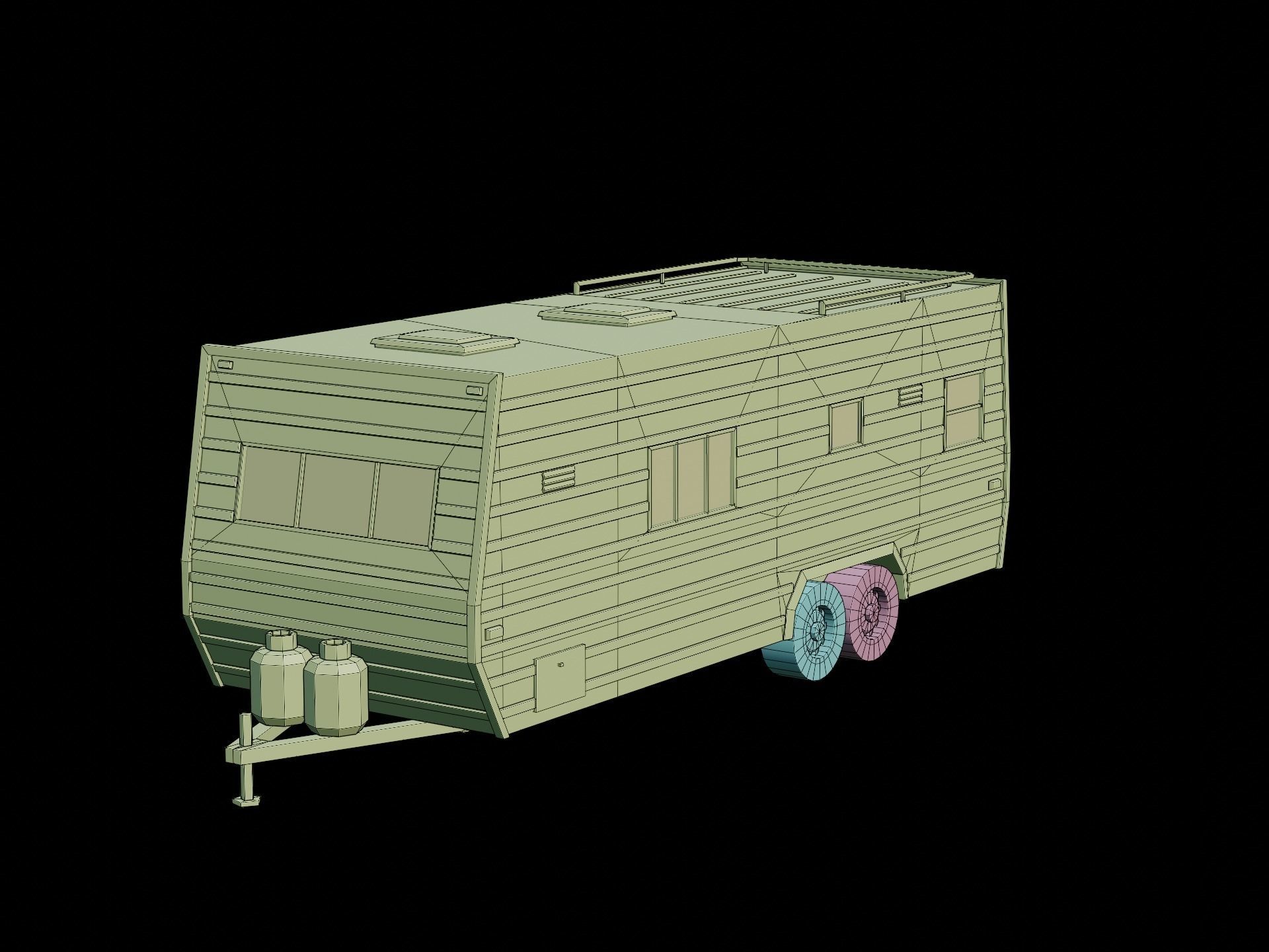 Big Camper Trailer Classic Stylized Low-poly 3D model_10