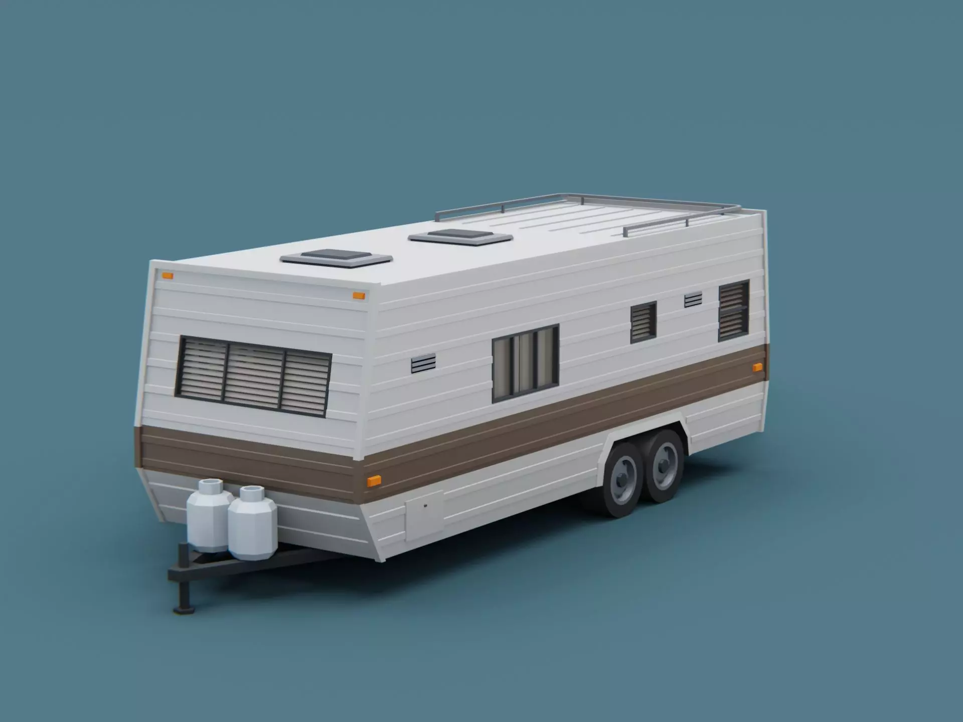 Big Camper Trailer Classic Stylized Low-poly 3D model_0