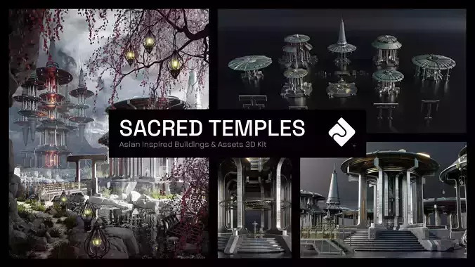 Sacred Temples Asian Styled Buildings and Assets 3D Kit