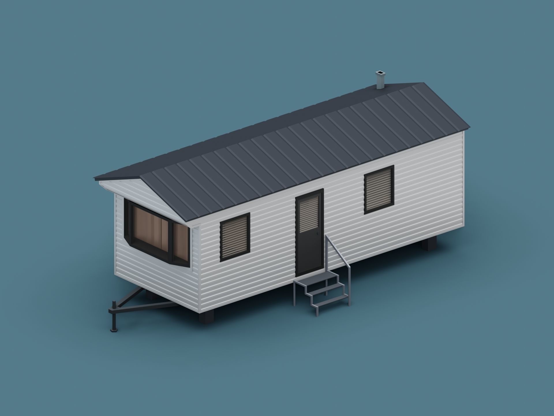 Mobile home trailer house Low-poly 3D model_4