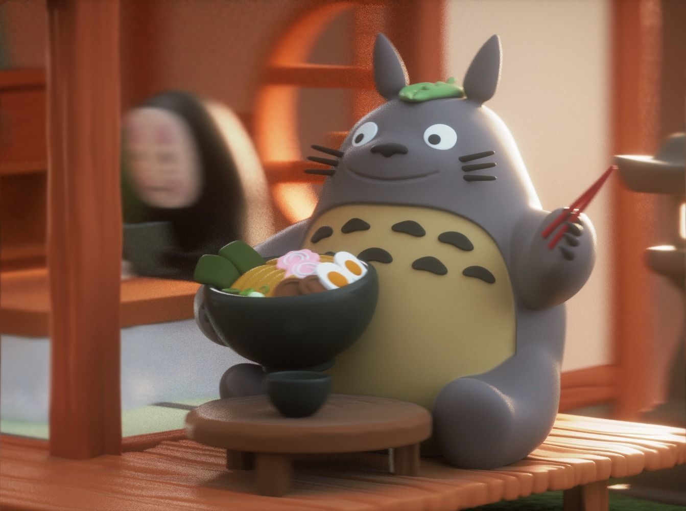 TOTORO AND NO FACE HOUSE DIORAMA 3D print model_3