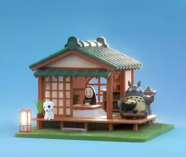 TOTORO AND NO FACE HOUSE DIORAMA 3D print model