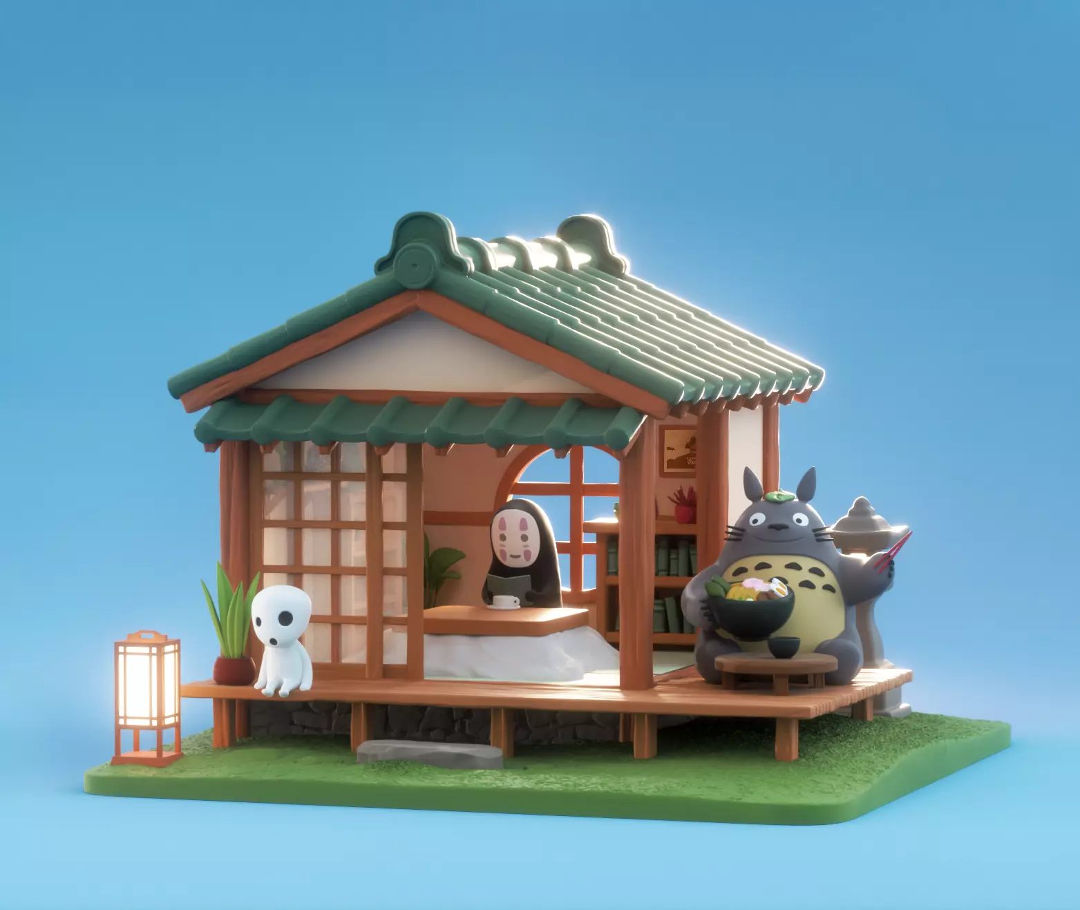 TOTORO AND NO FACE HOUSE DIORAMA 3D print model_0