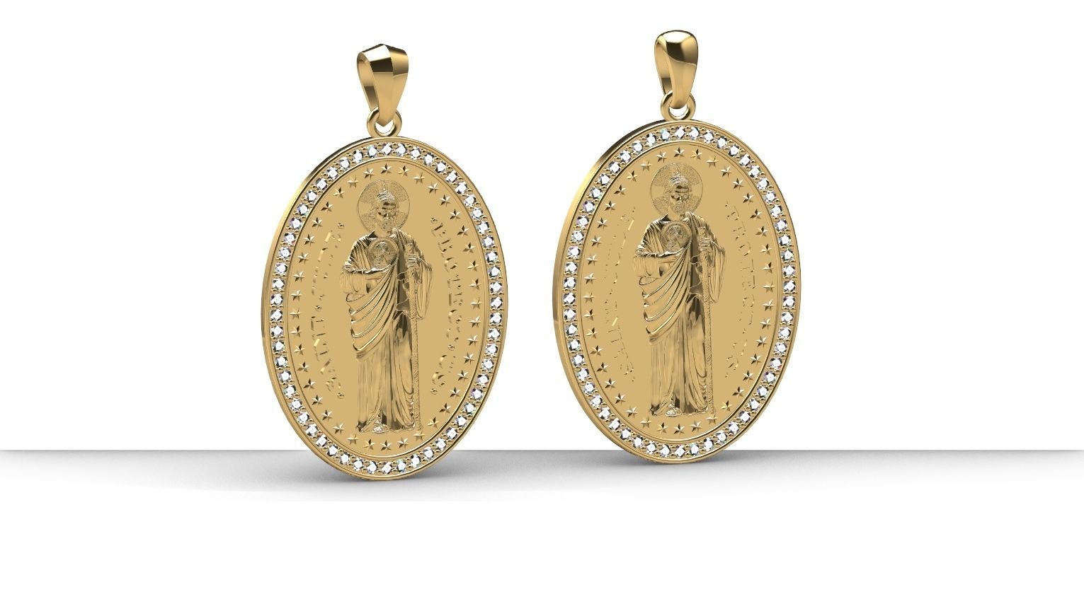 Medalha Sao Judas Tadeu com diamantes 3D print model_3