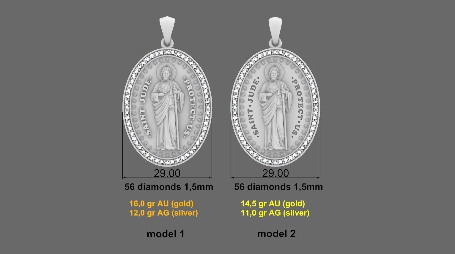 Medalha Sao Judas Tadeu com diamantes 3D print model_1