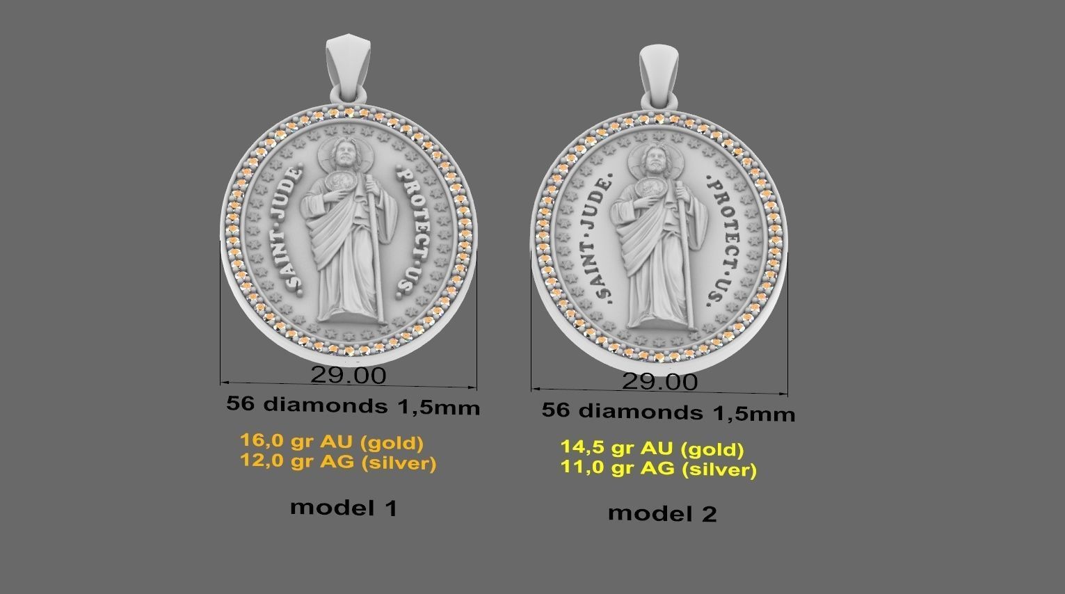Medalha Sao Judas Tadeu com diamantes 3D print model_2