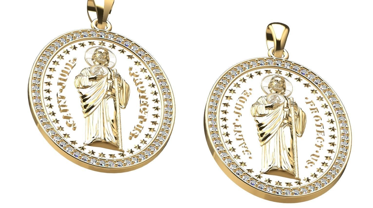 Medalha Sao Judas Tadeu com diamantes 3D print model_4