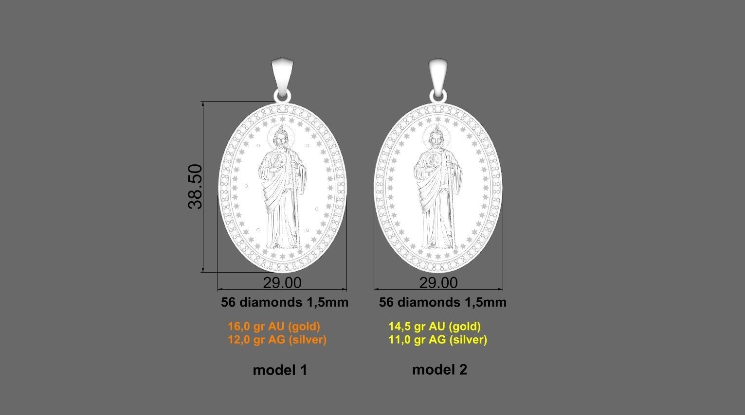 Medalha Sao Judas Tadeu com diamantes 3D print model_5