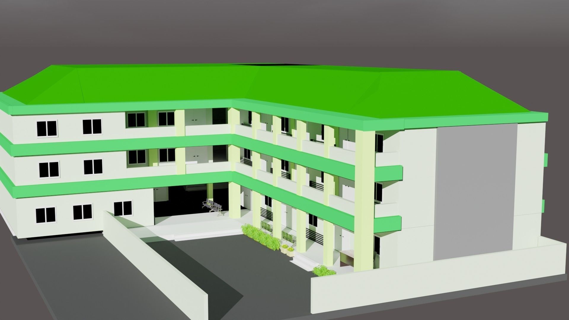 buliding school 3D model Low-poly 3D model_1
