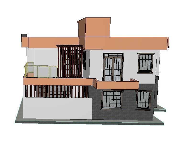 Mansion house with balconies and balconies 3D model_1