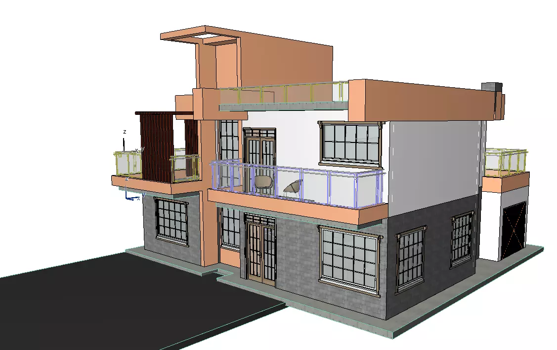 Mansion house with balconies and balconies 3D model_0