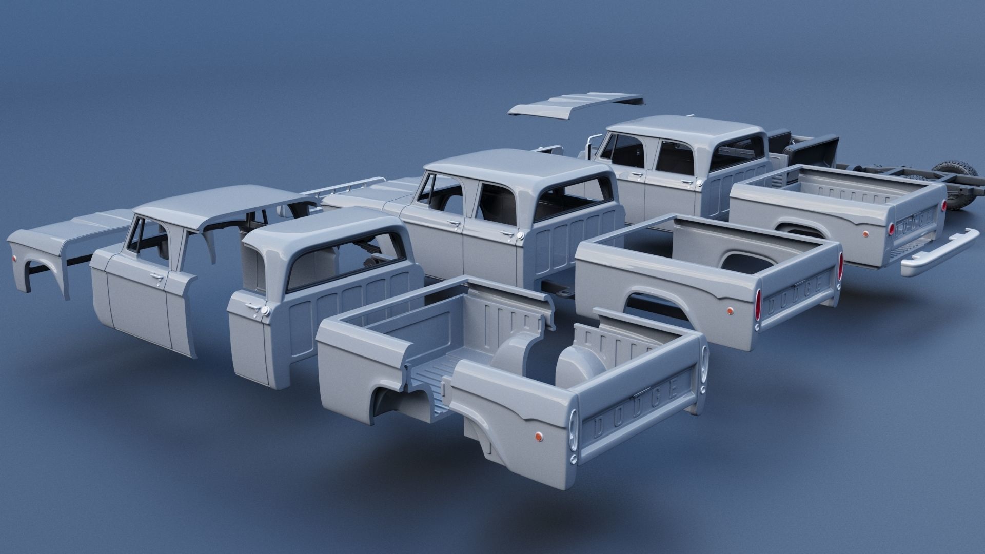 Dodge W200 Power Wagon Crew Cab 1970  3D print model_19