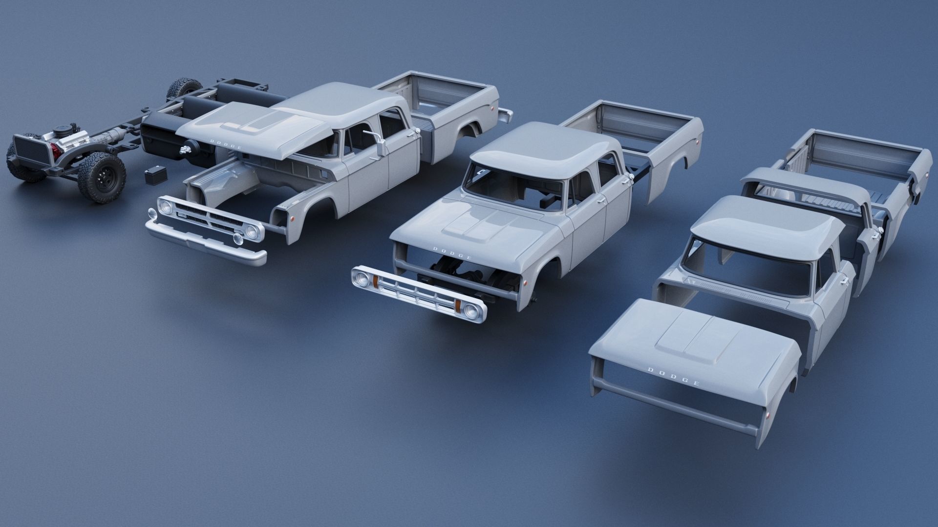 Dodge W200 Power Wagon Crew Cab 1970  3D print model_17