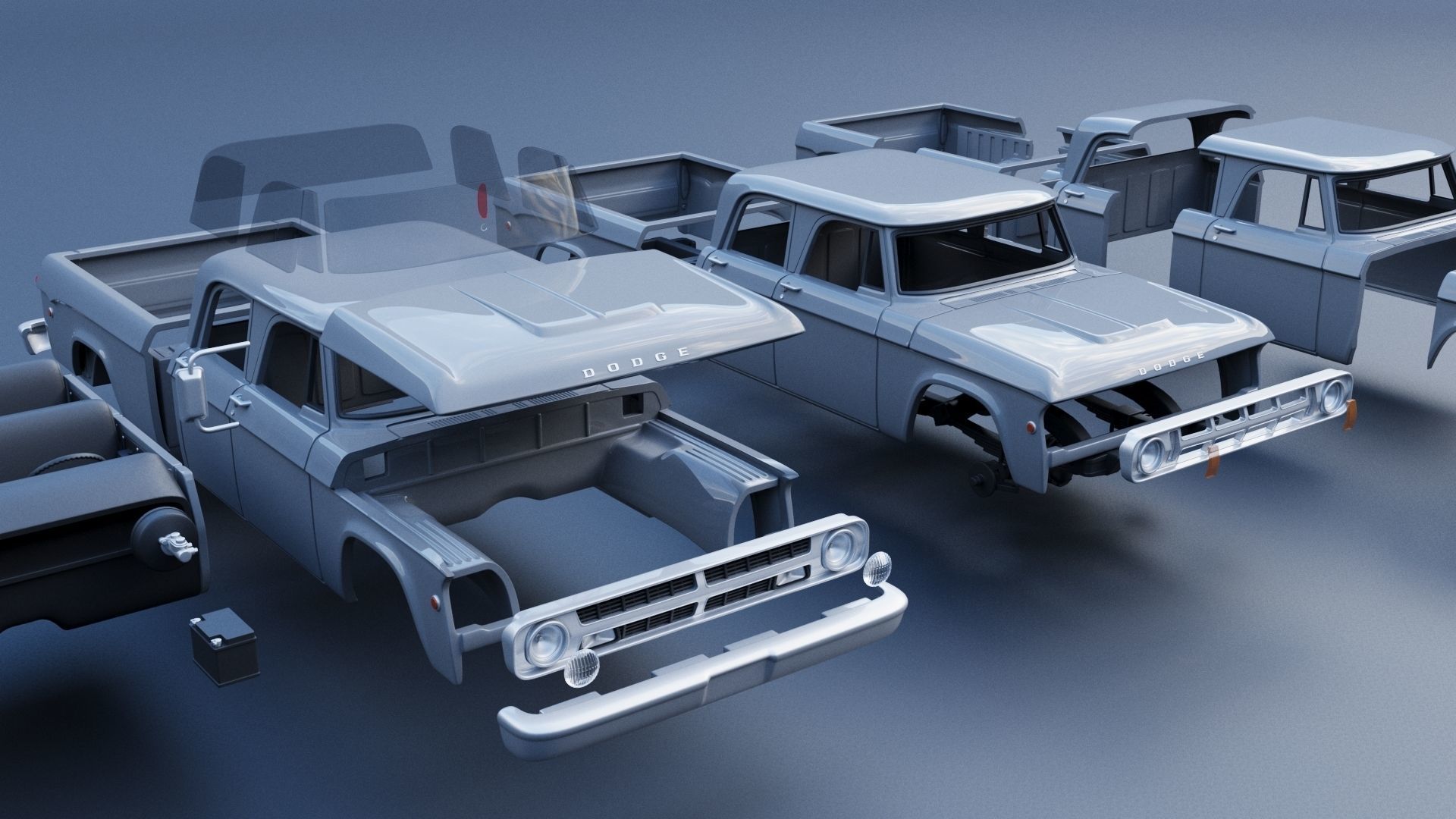 Dodge W200 Power Wagon Crew Cab 1970  3D print model_21