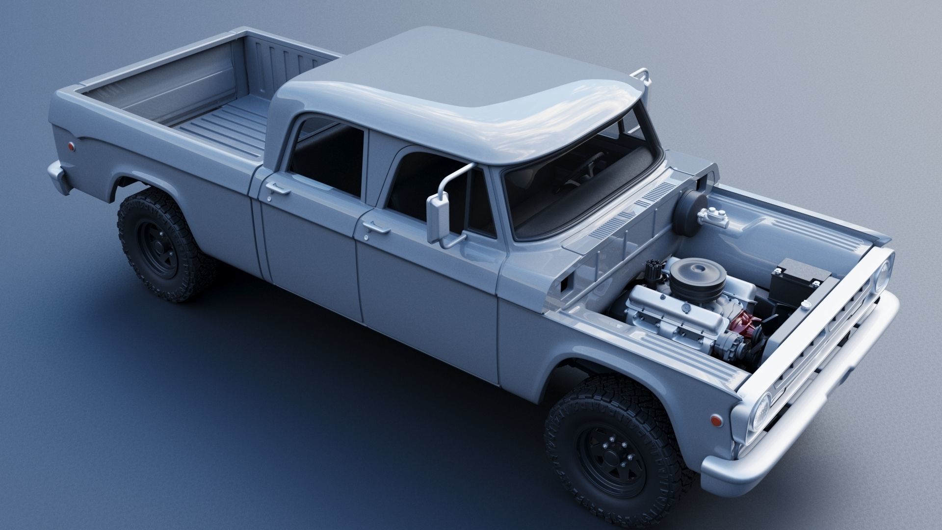 Dodge W200 Power Wagon Crew Cab 1970  3D print model_12