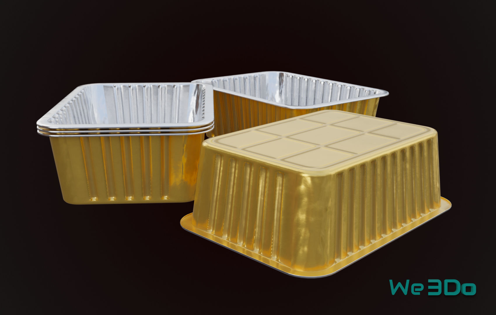 Aluminum Foil Meal Tray Food Low-poly 3D model_4