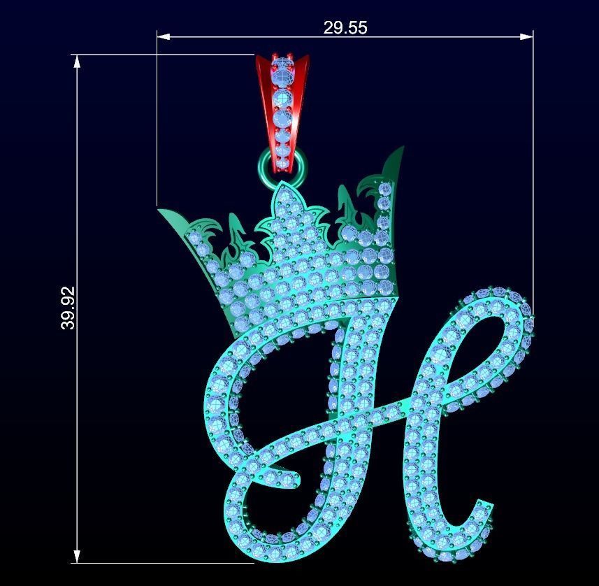 Crown Initial H Pendant 3D print model_3