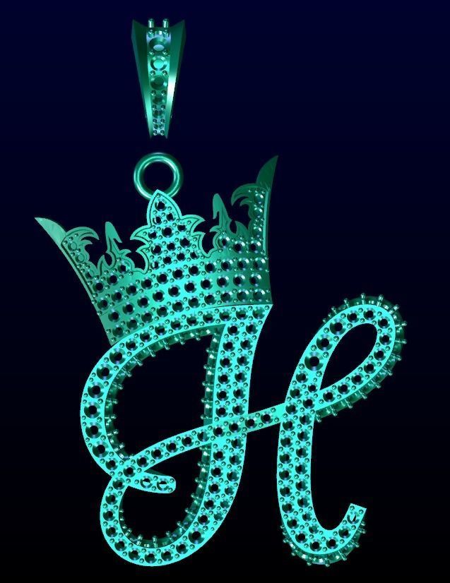 Crown Initial H Pendant 3D print model_4
