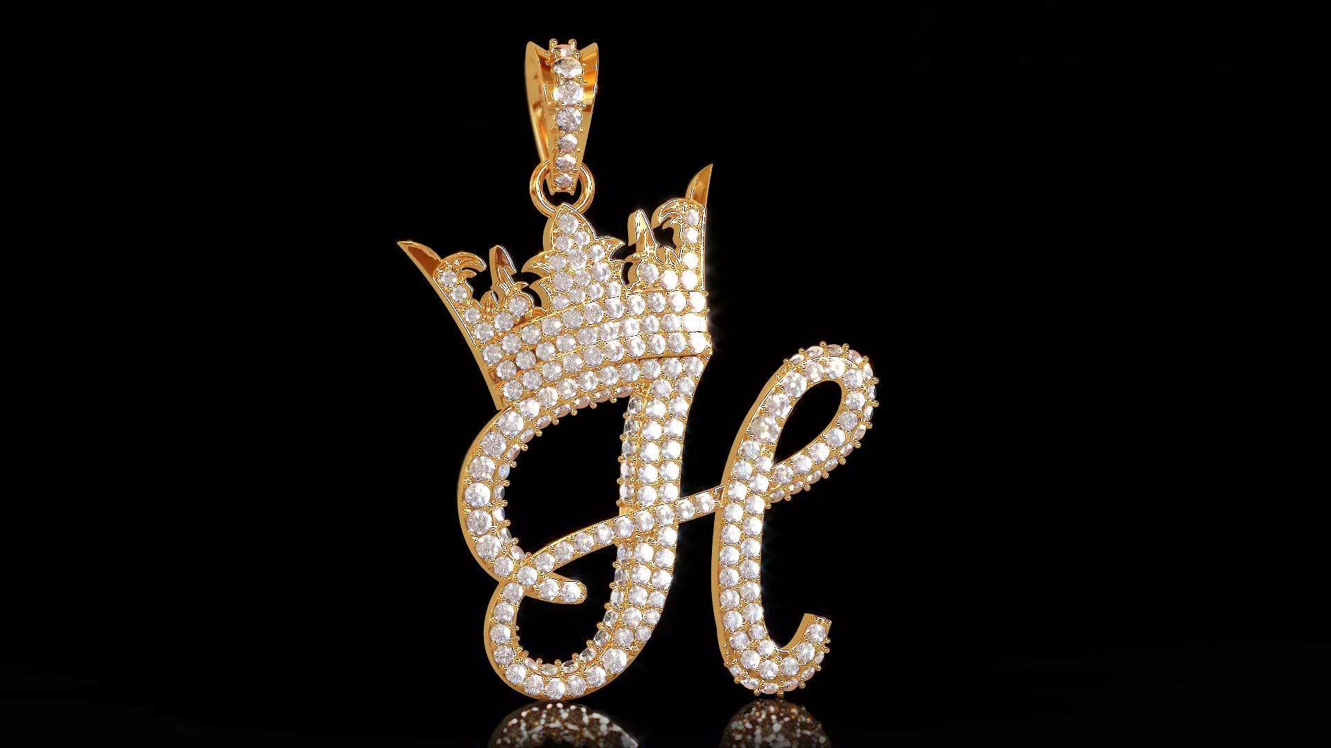 Crown Initial H Pendant 3D print model_0