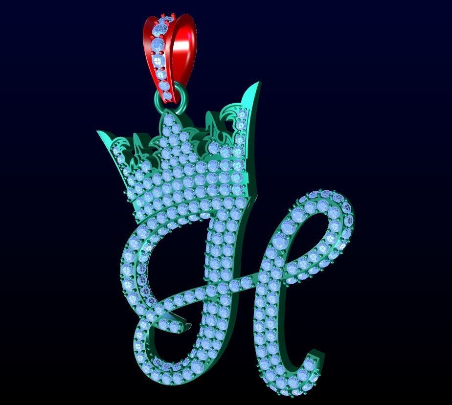 Crown Initial H Pendant 3D print model_5