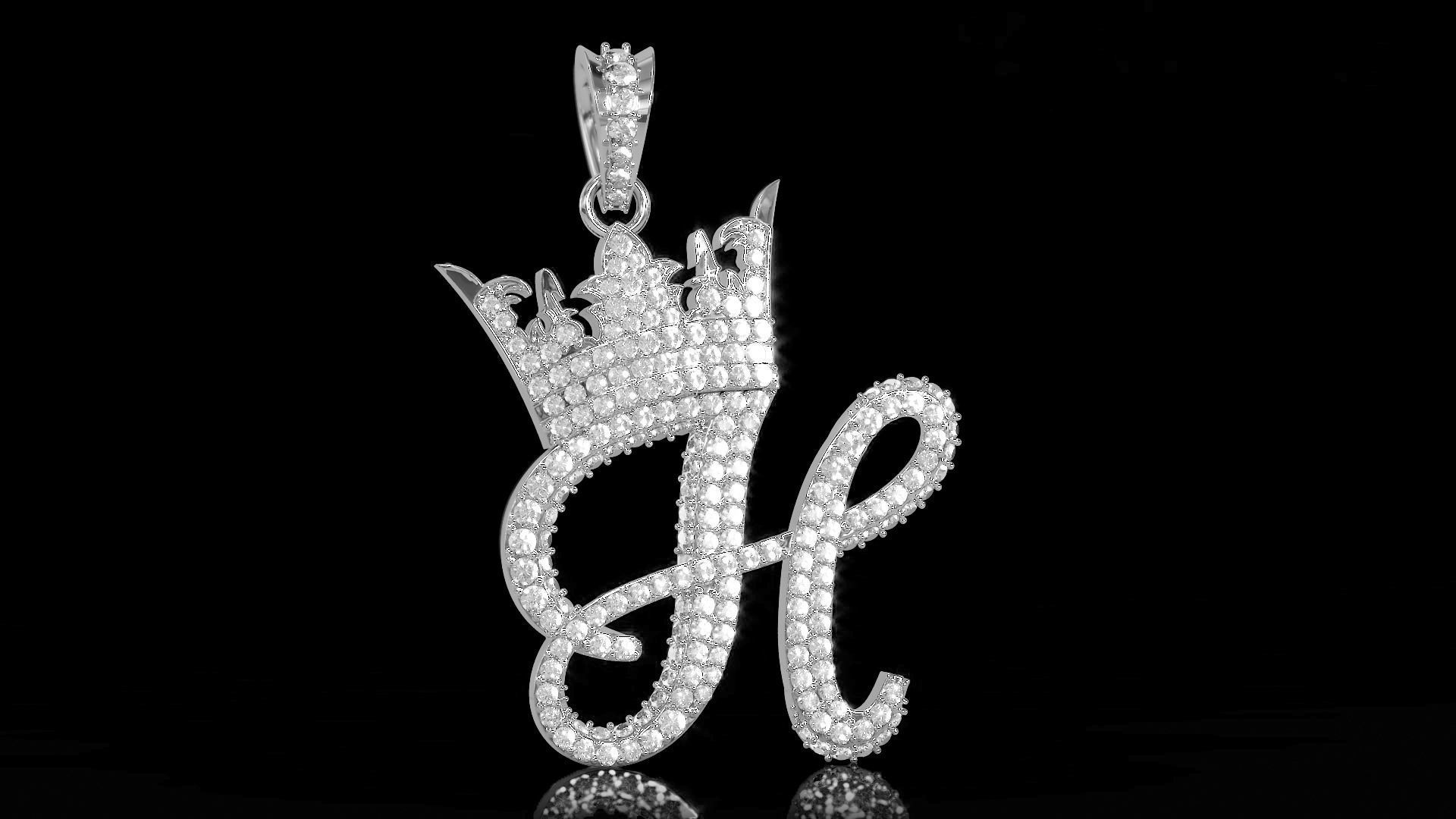 Crown Initial H Pendant 3D print model_1