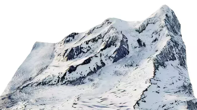 snowy mountain peaks with slopes and frozen rivers Low-poly 3D model
